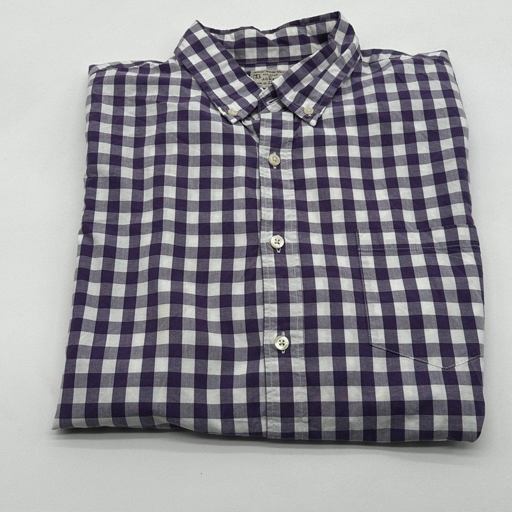 J Crew Tailored Mens L Purple White Gingham Plaid Check Buttoned Shirt‎ 992